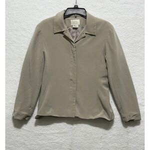 Field Manor‎ Modern Classics Womens Silk Button Front Blazer Jacket Beige